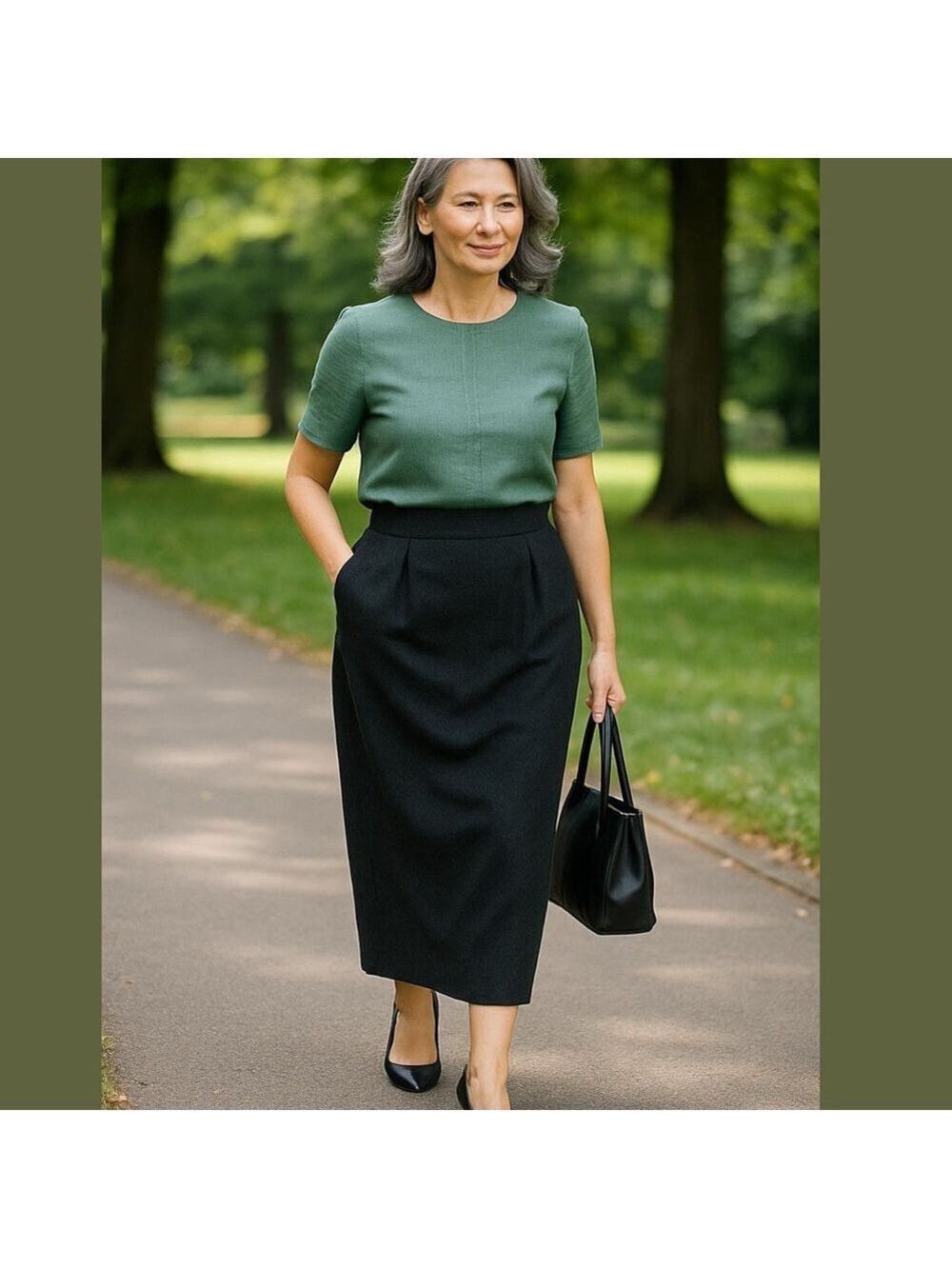 80s ANNE KLEIN WOOL CHARCOAL PENCIL MIDI COLUMN SKIRT W 2 SIDE POCKETS SZ 12